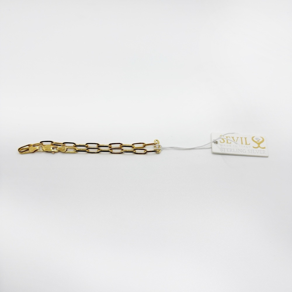 Sevil 925 Sterling Silver Gold Plated Paperclip Chain Bracelet Italy NWT - Picture 2 of 2